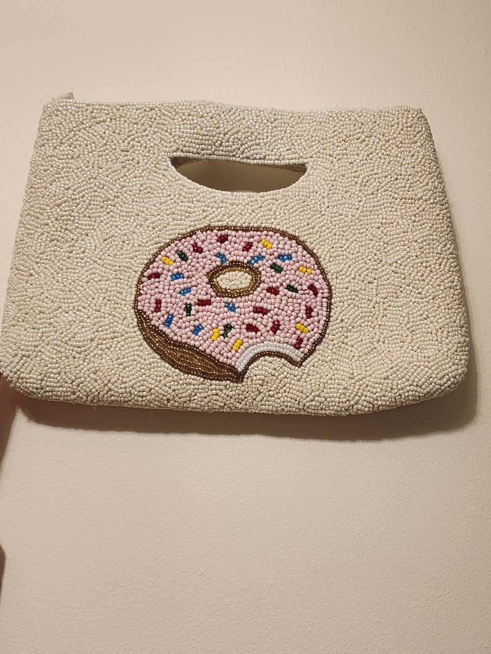 Beaded Donut Accent Clutch - Cream